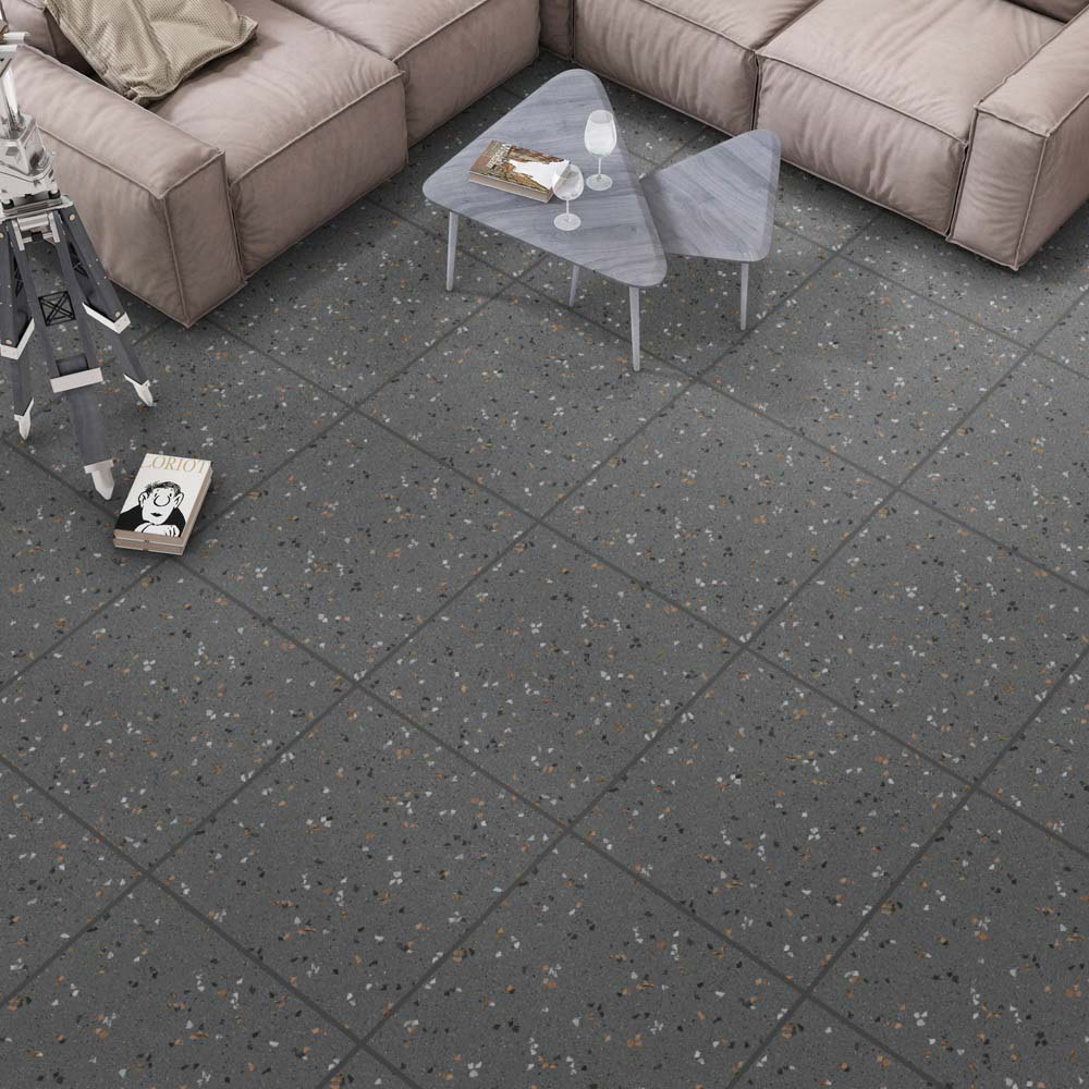 Porcelain Tiles - 600 X 600 MM - TERRAZZO BLACK - Manufacturer & Exporter